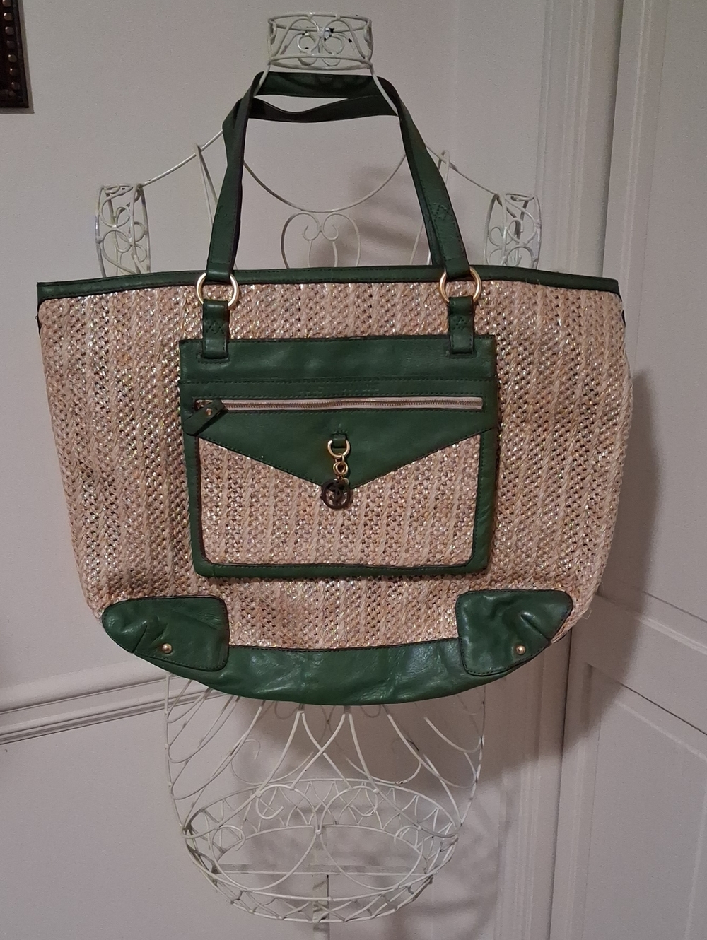 Juicy Couture Straw Tote with Green Trim